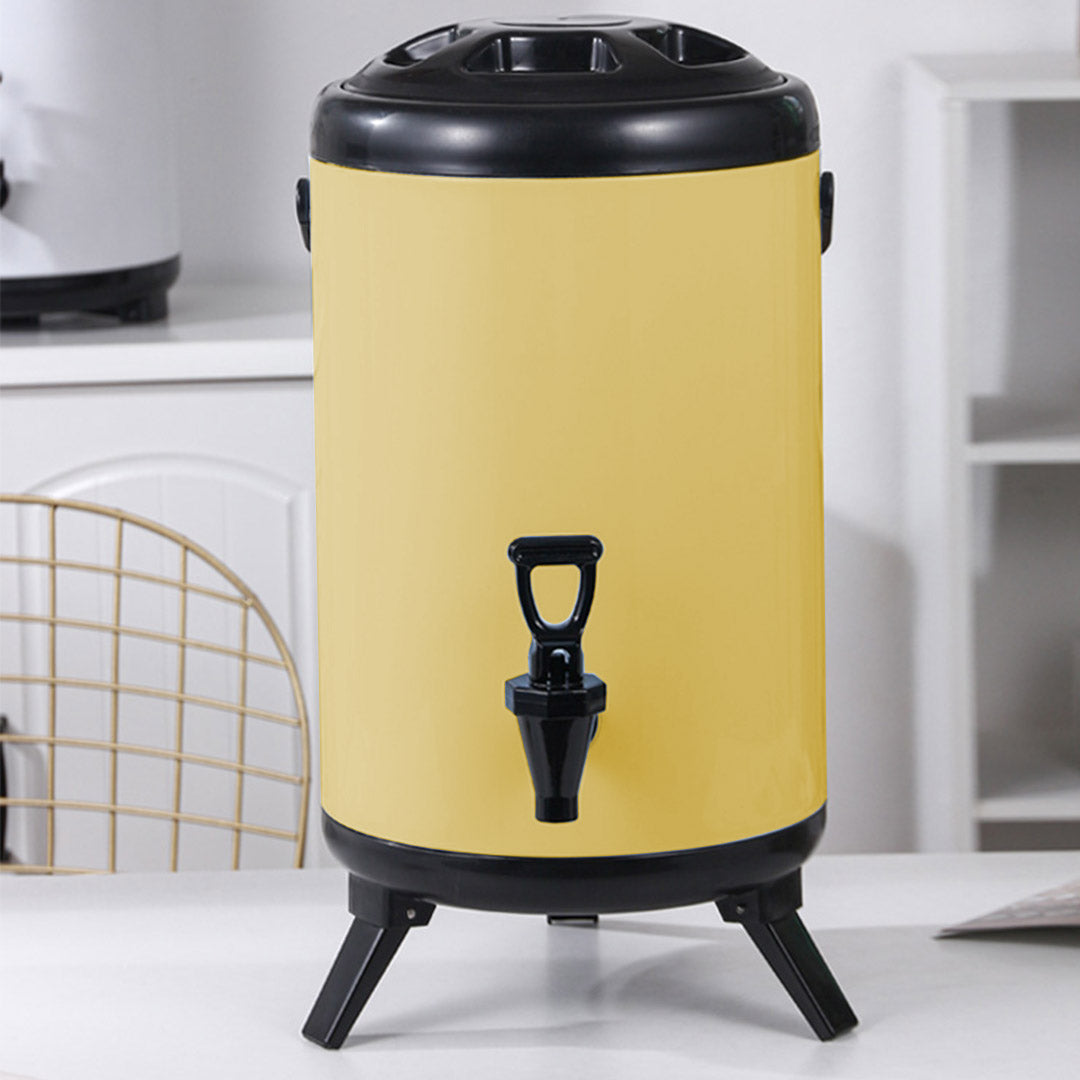 SOGA 12L Stainless Steel Insulated Milk Tea Barrel Hot and Cold Beverage Dispenser Container with Faucet Yellow