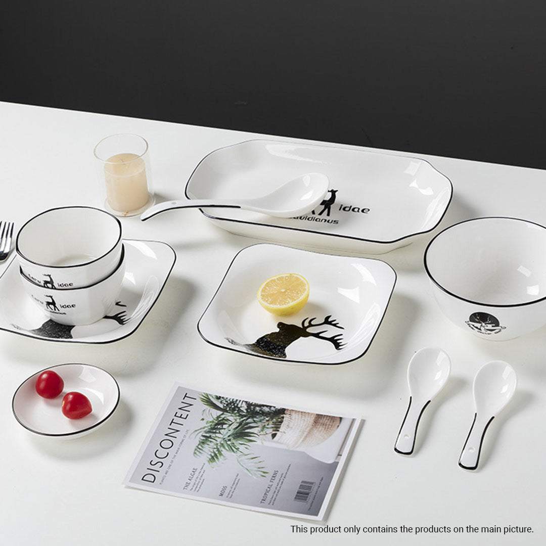 White Antler Printed Ceramic Dinnerware Set