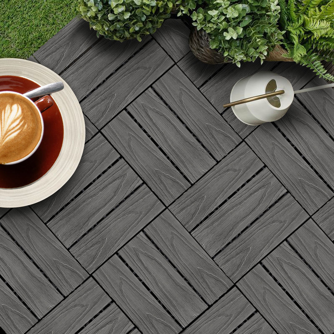 SOGA 11 pcs Dark Grey DIY Wooden Composite Decking Tiles Garden Outdoor Backyard Flooring Home Decor