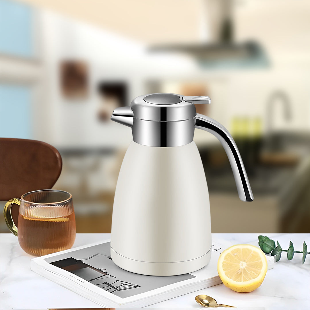 SOGA 1.2L Stainless Steel Kettle Insulated Vacuum Flask Water Coffee Jug Thermal White