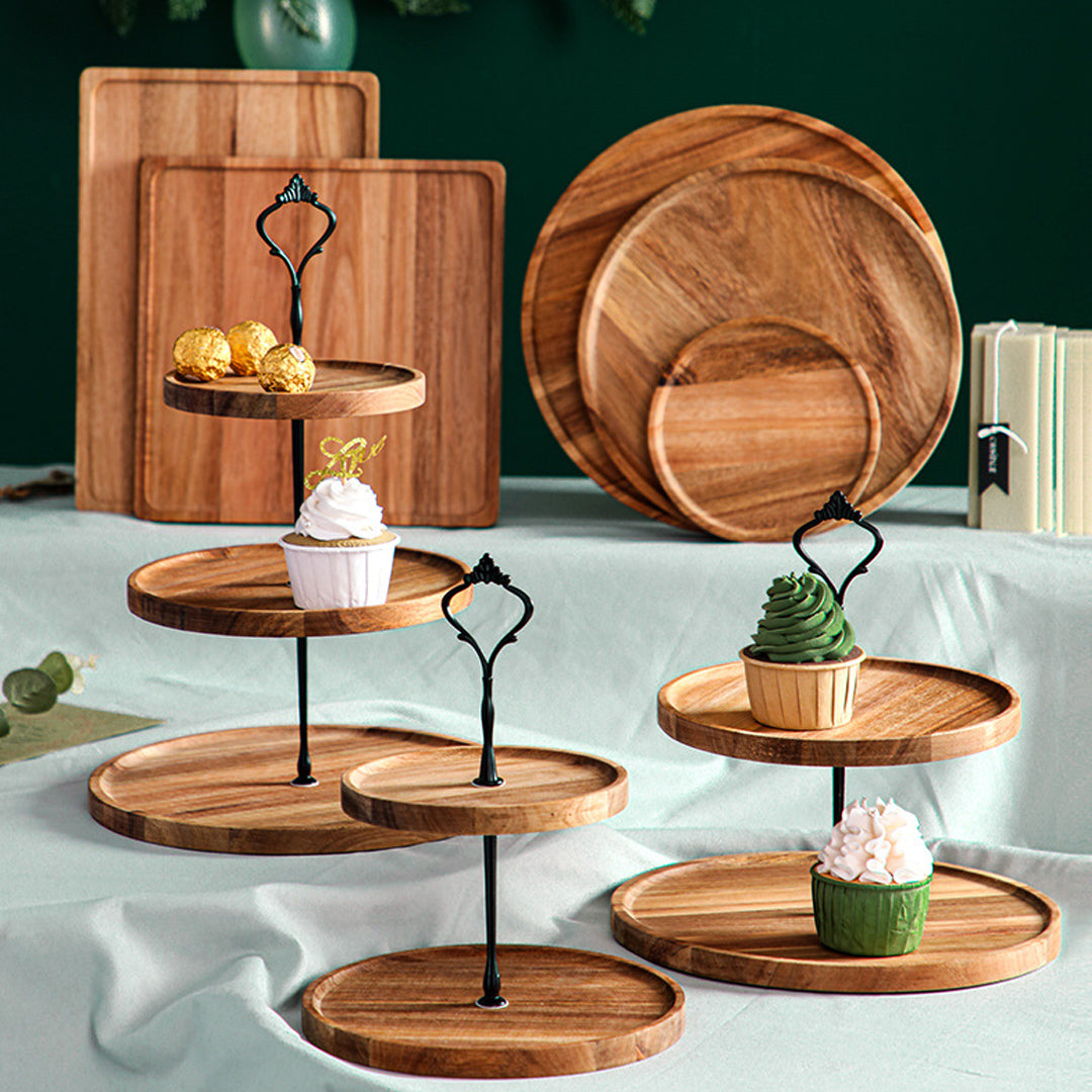 Round Wooden Dessert Tray