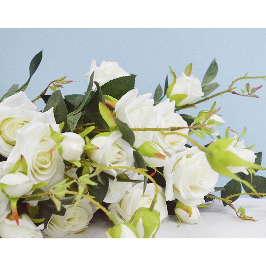 SOGA 12 Heads Artificial Silk Flower Fake Rose Bouquet Table Decor White