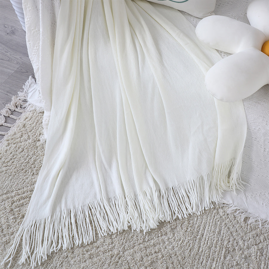 Fringed Knitted Throw Blanket