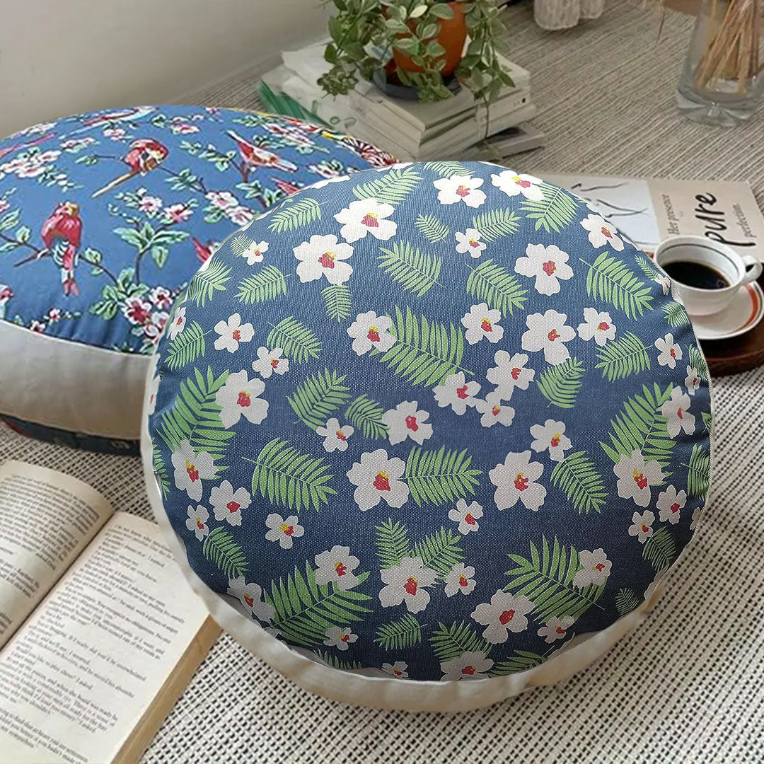 Blue Flower Pouffed Cushion