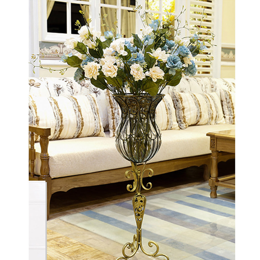 Clear Flower Vase With Tall Metal Stand