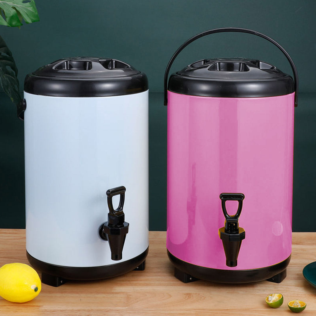 SOGA 12L Stainless Steel Insulated Milk Tea Barrel Hot and Cold Beverage Dispenser Container with Faucet Pink