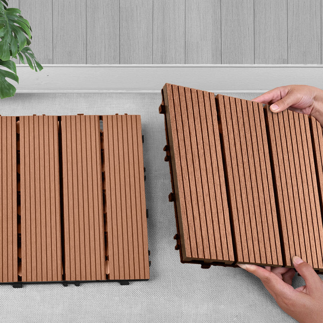 SOGA 11 pcs Red Brown DIY Wooden Composite Decking Tiles Garden Outdoor Backyard Flooring Home Decor