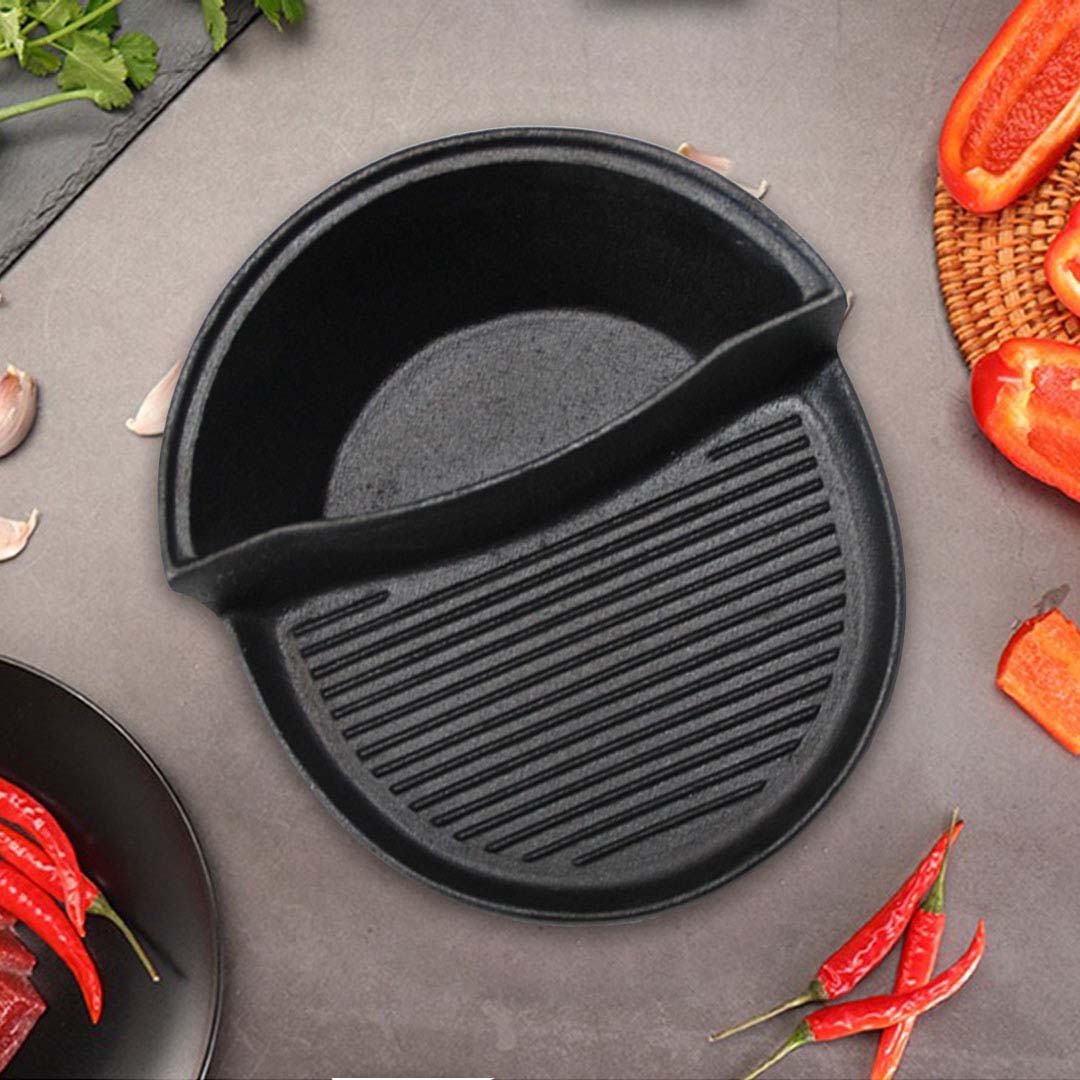 SOGA 2 in 1 Cast Iron Ribbed Fry Pan Skillet Griddle BBQ and Steamboat Hot Pot