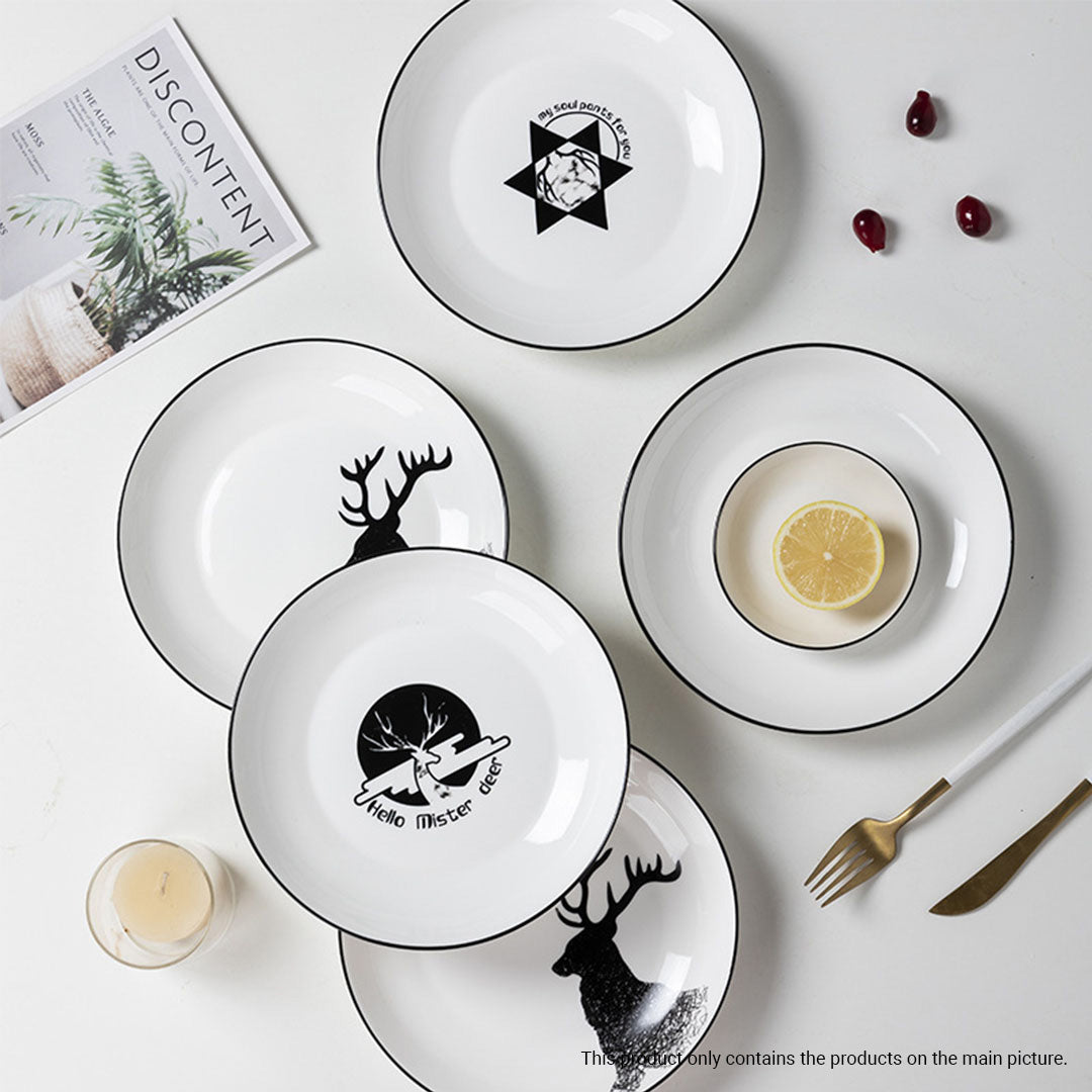 White Antler Printed Ceramic Dinnerware Set