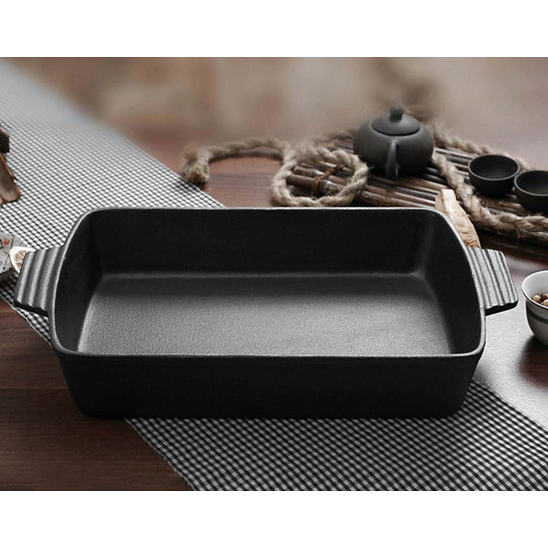 SOGA 33cm Cast Iron Rectangle Bread Cake Baking Dish Lasagna Roasting Pan