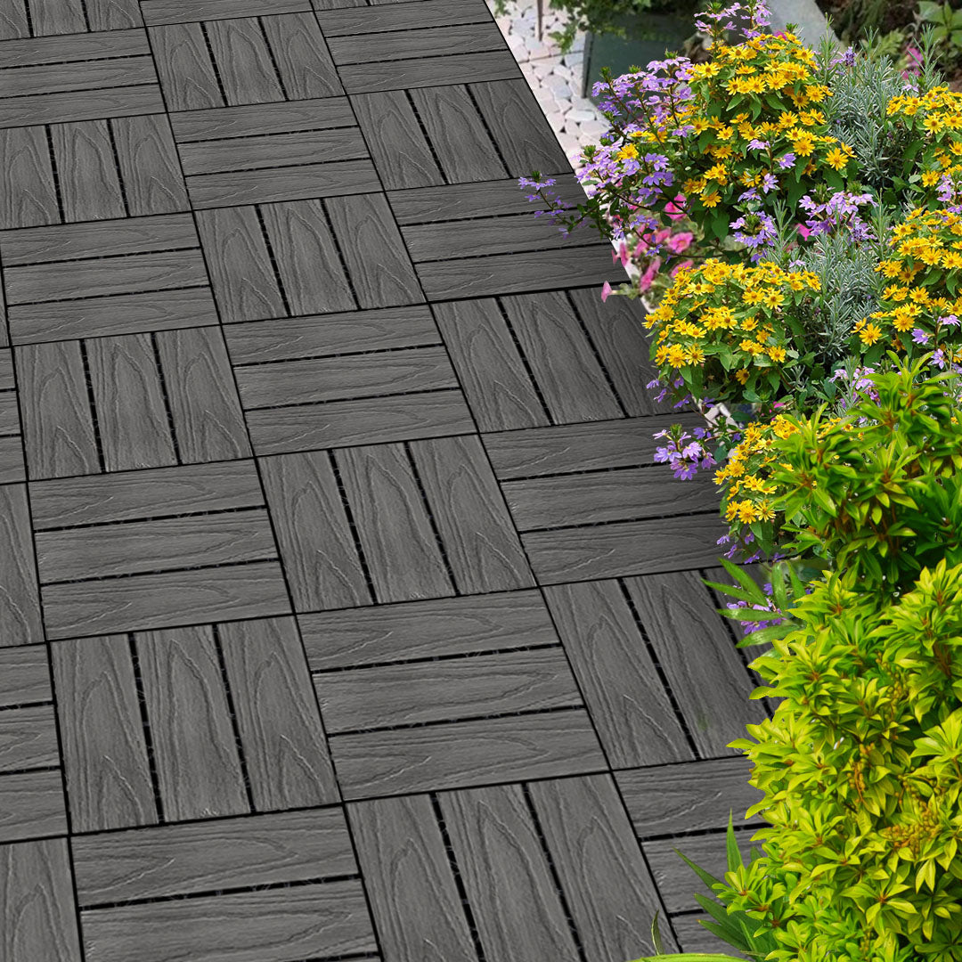 SOGA 11 pcs Dark Grey DIY Wooden Composite Decking Tiles Garden Outdoor Backyard Flooring Home Decor