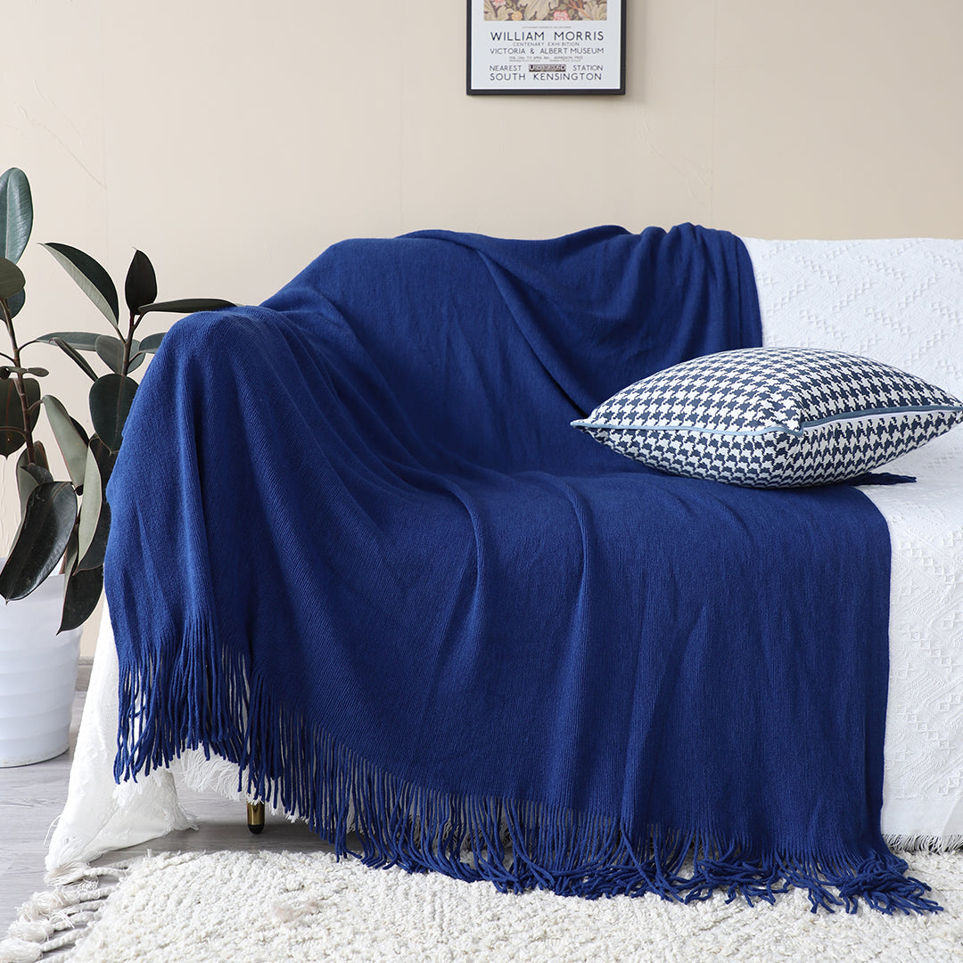 Fringed Knitted Throw Blanket