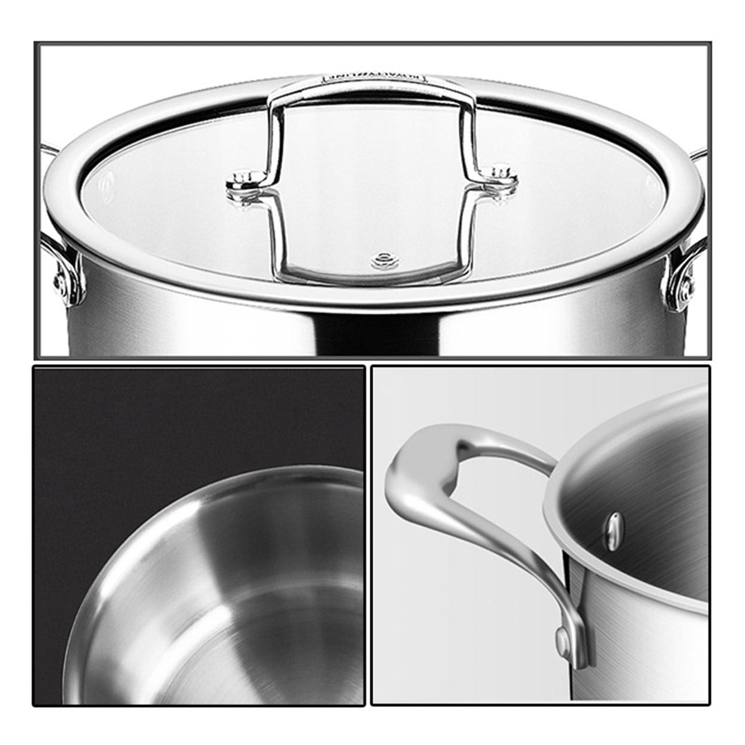 SOGA 22cm Stainless Steel Soup Pot Stock Cooking Stockpot Heavy Duty Thick Bottom with Glass Lid