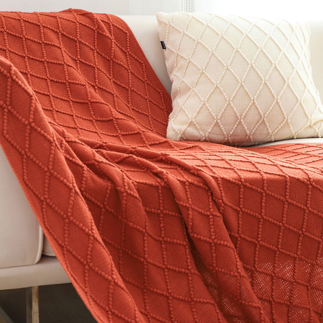 Diamond Knitted Pattern Throw Blanket