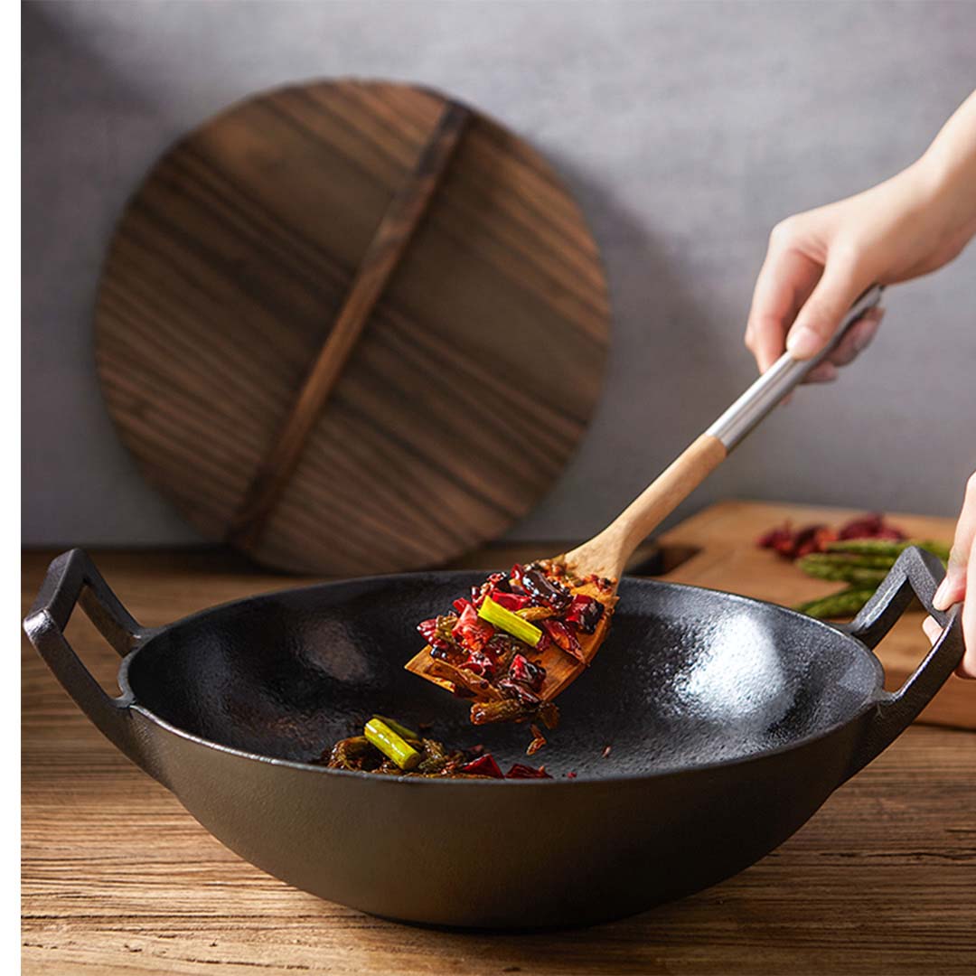 Wok FryPan With Wooden Lid