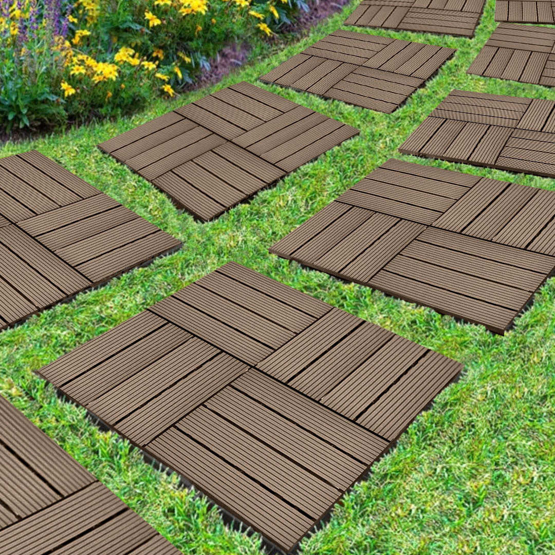 SOGA 11 pcs Dark Chocolate DIY Wooden Composite Decking Tiles Garden Outdoor Backyard Flooring Home Decor