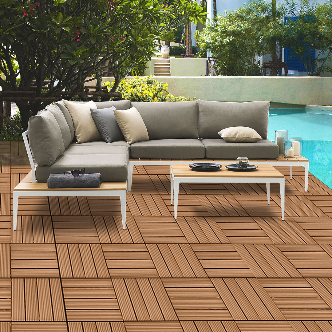 SOGA 11 pcs Coffee DIY Wooden Composite Decking Tiles Garden Outdoor Backyard Flooring Home Decor