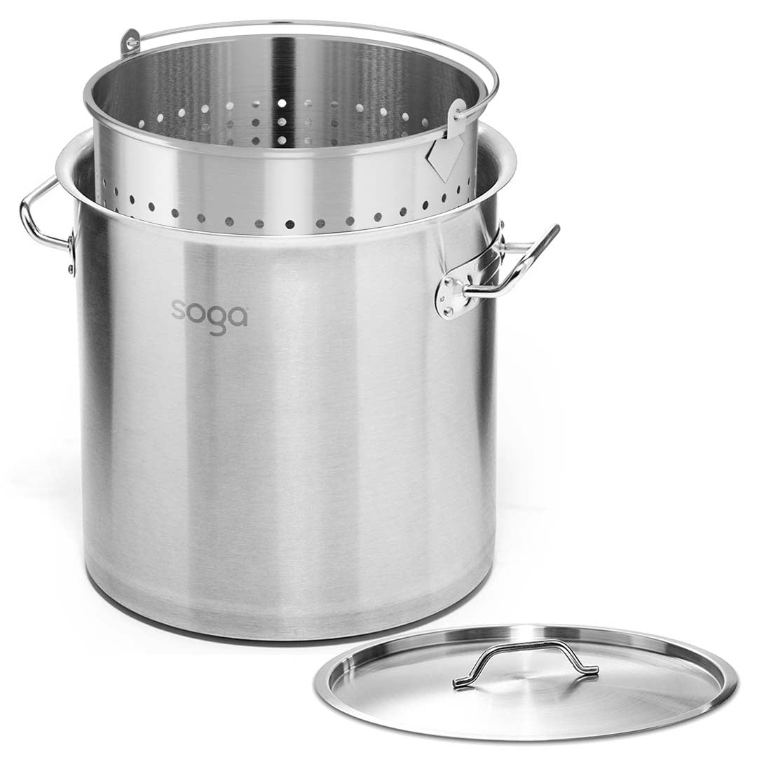 SOGA 130L 18/10 Stainless Steel Stockpot with Perforated Stock pot Basket Pasta Strainer