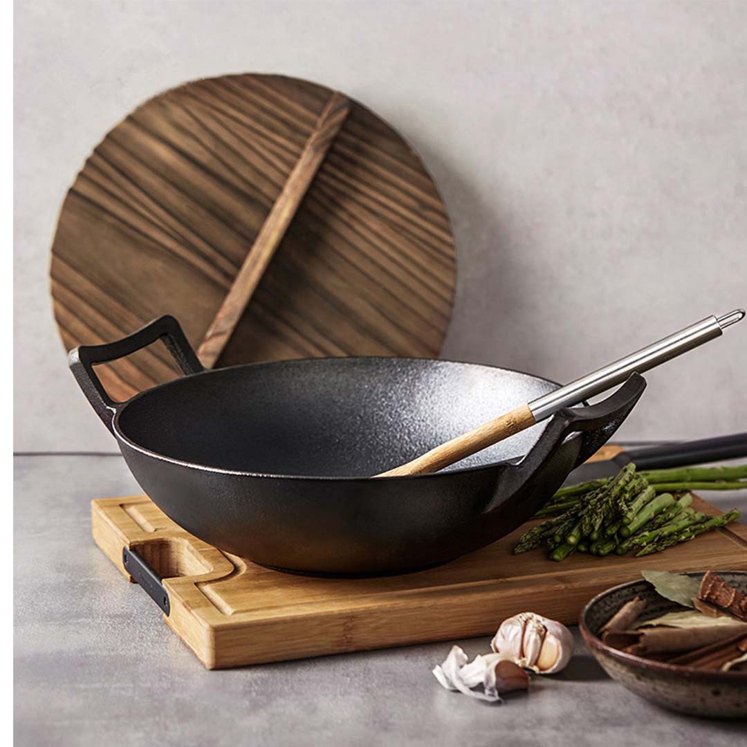 Wok FryPan With Wooden Lid