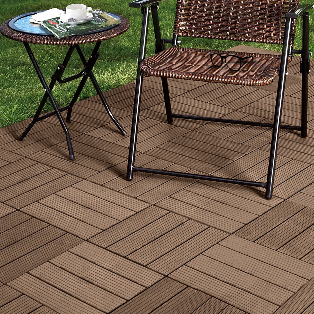 SOGA 11 pcs Dark Chocolate DIY Wooden Composite Decking Tiles Garden Outdoor Backyard Flooring Home Decor