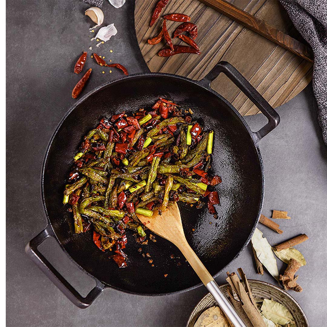 Wok FryPan With Wooden Lid