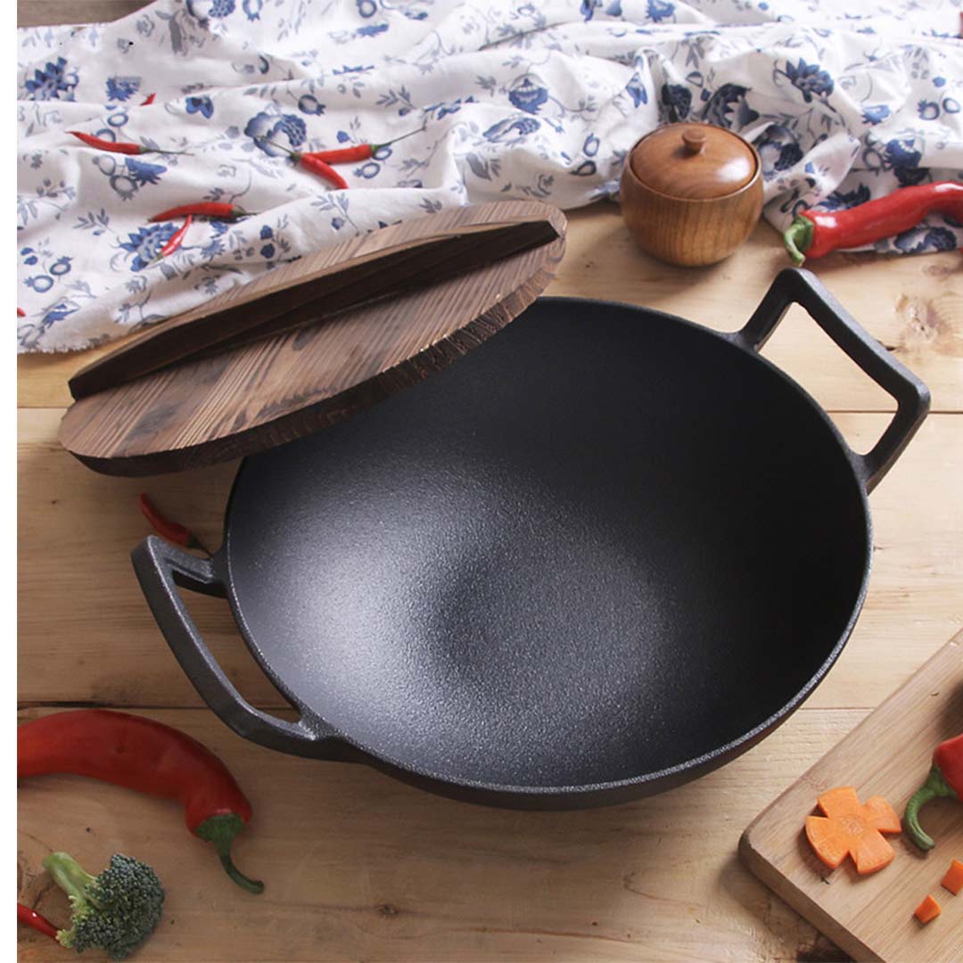 Wok FryPan With Wooden Lid