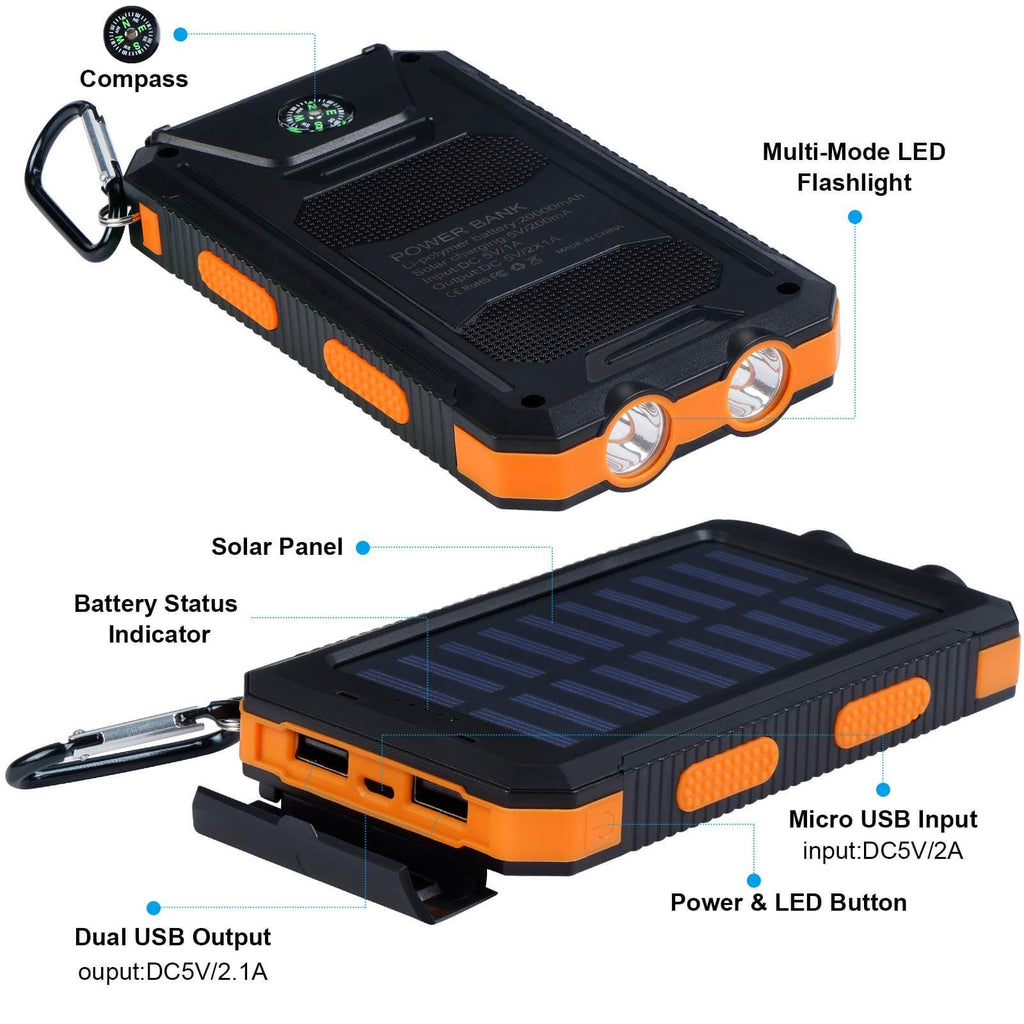 Portable Waterproof Solar Power Bank (10,000 mAh & 20,000 mAh) | Phone Charger