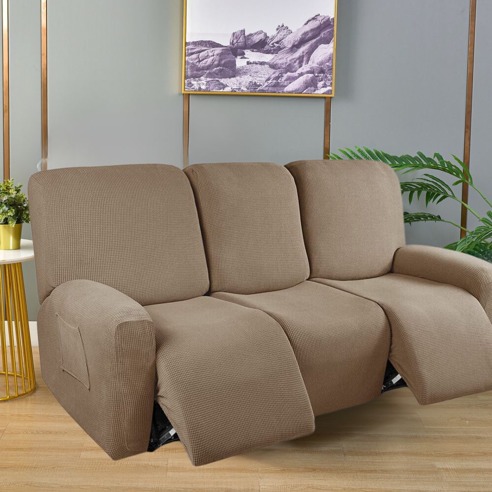 3-Seater Jacquard Beige Recliner Covers