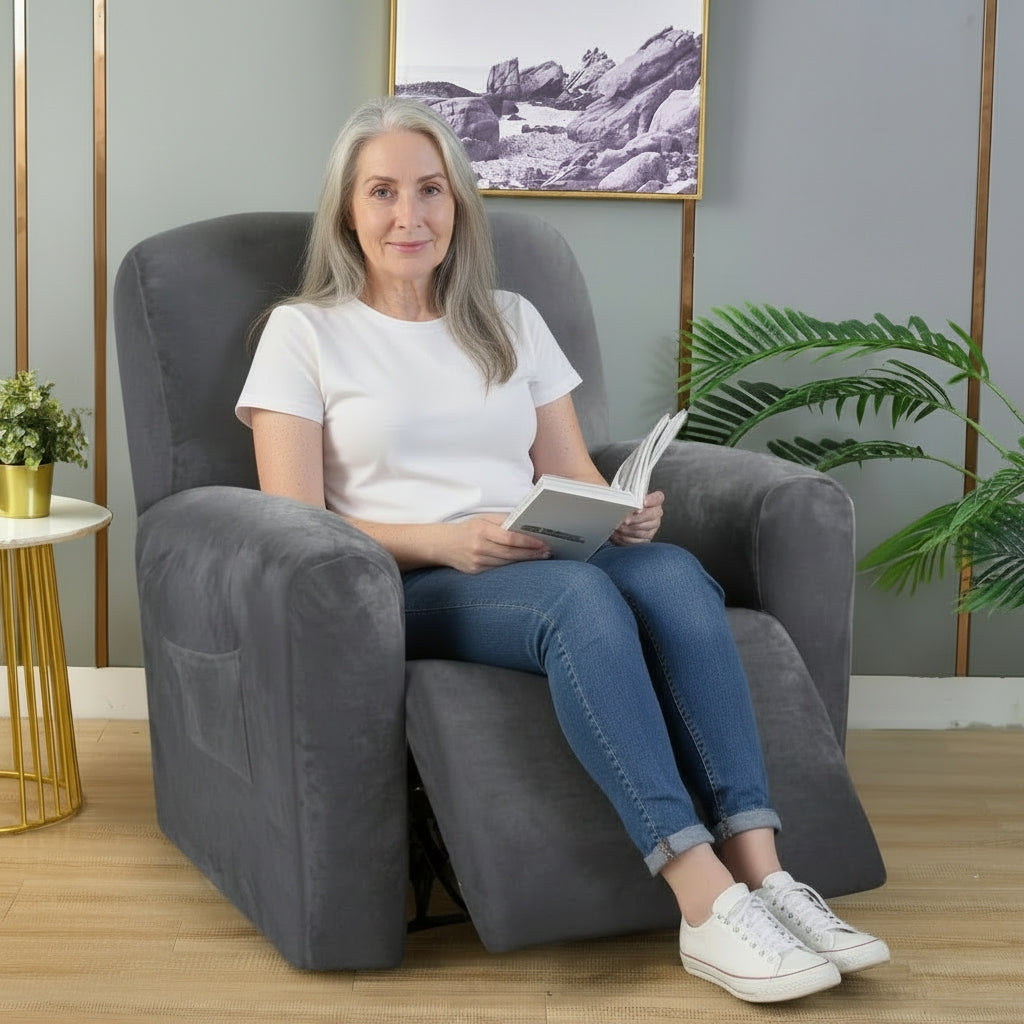 Velvet Dark Grey Recliner Covers