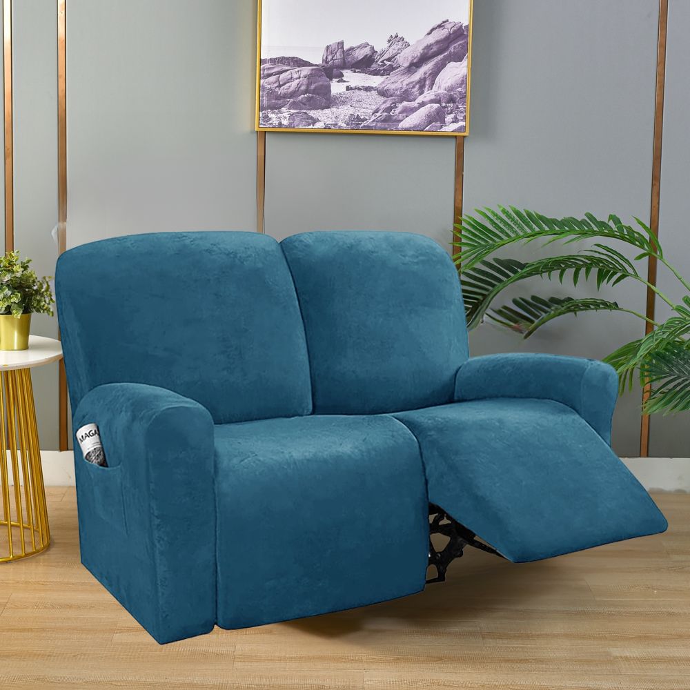 2-Seater Velvet Lake Blue Recliner Covers