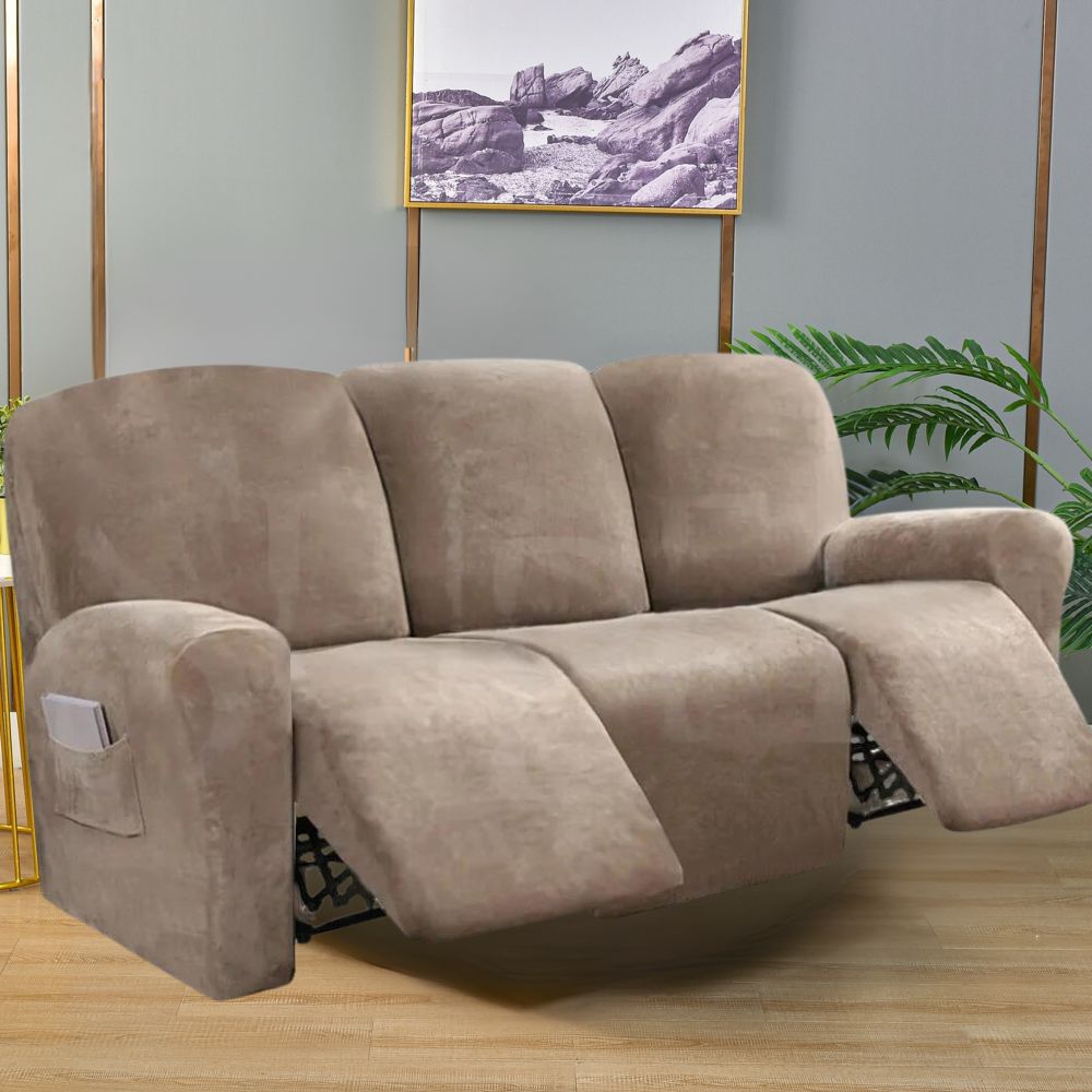 3-Seater Velvet Taupe Recliner Covers