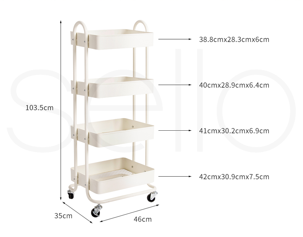 Utility Trolley Cart 4 Tiers