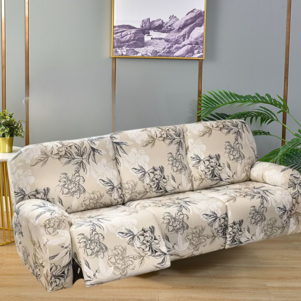 3-Seater White Flower Recliner Covers