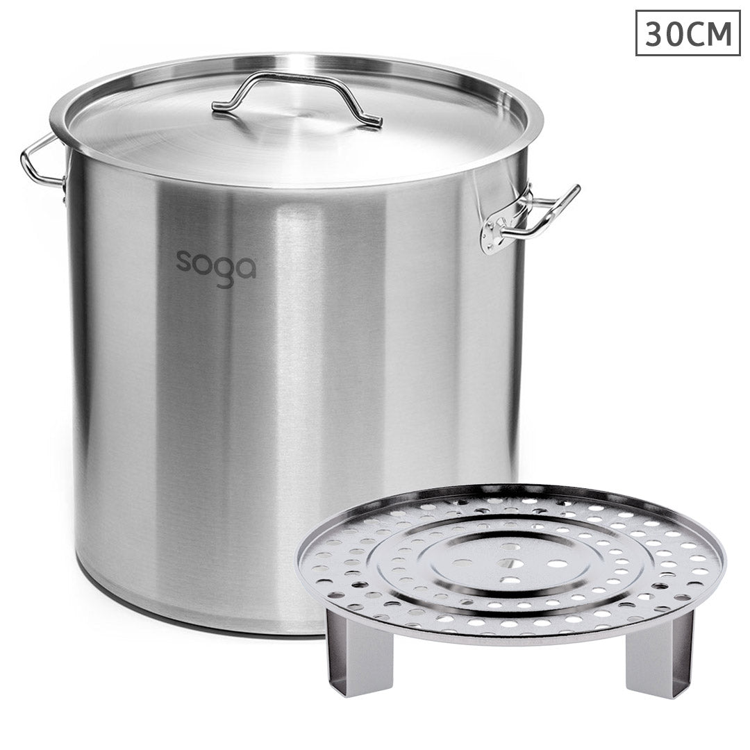 SOGA 21L Stainless Steel Stock Pot with One Steamer Rack Insert Stockpot Tray