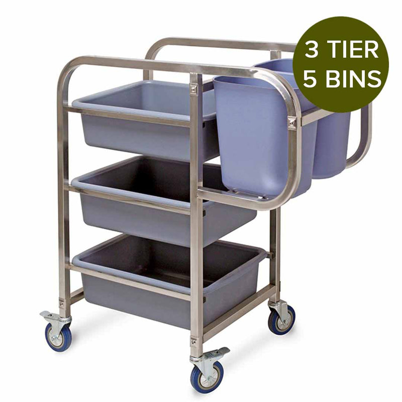 SOGA 2X 3 Tier Food Trolley Food Waste Cart Five Buckets Kitchen Food Utility 82x43x92cm Square