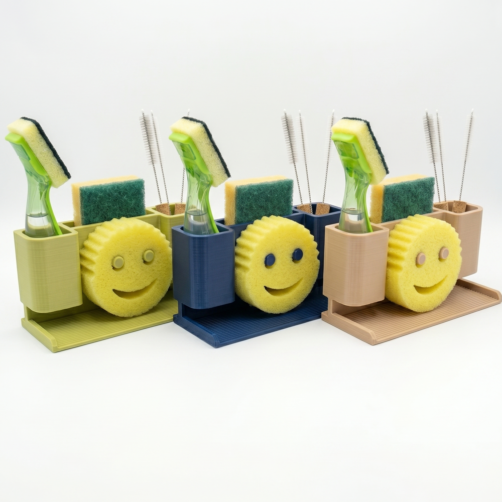 Modular Sink Caddy Sponge & Brush Organizer with Drip Tray