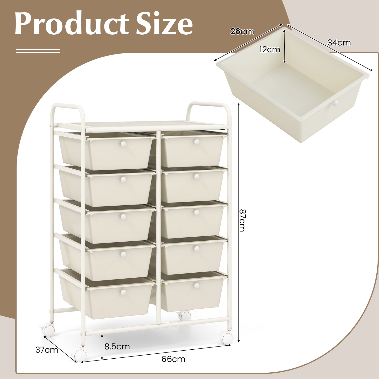 10-Drawer Utility Trolley Organiser