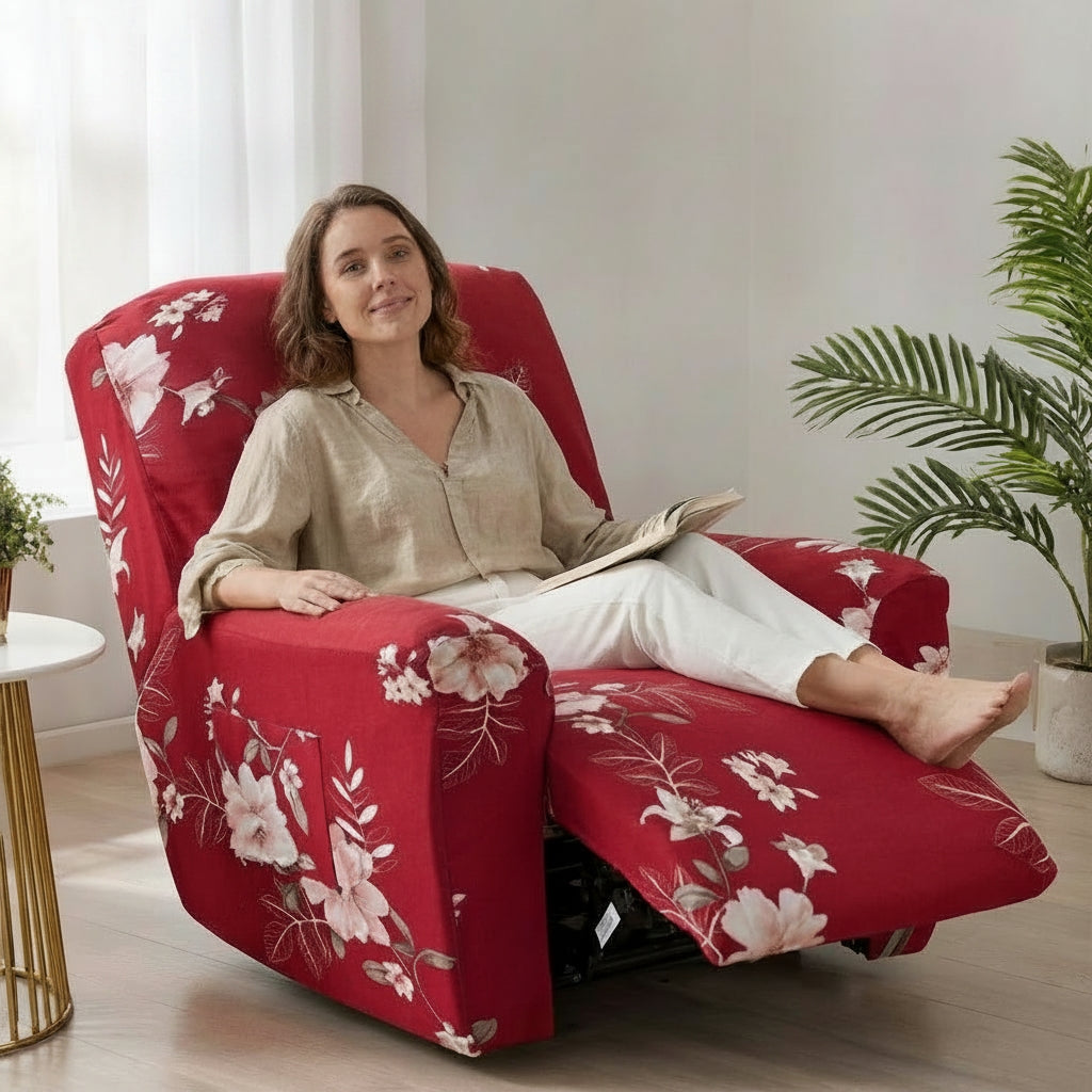Red Flower Recliner Covers