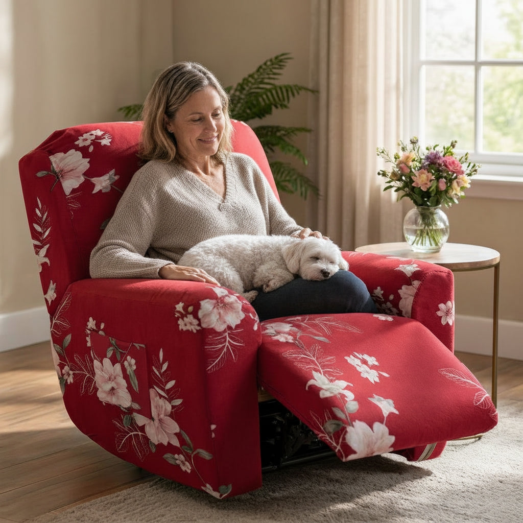 Red Flower Recliner Covers