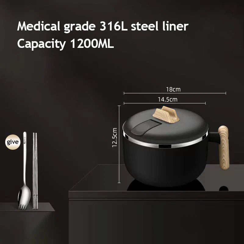 1.2L Instant Noodle Large Cereal Bowl Soup Mug Sealing Lid w/Phone Holder Handle