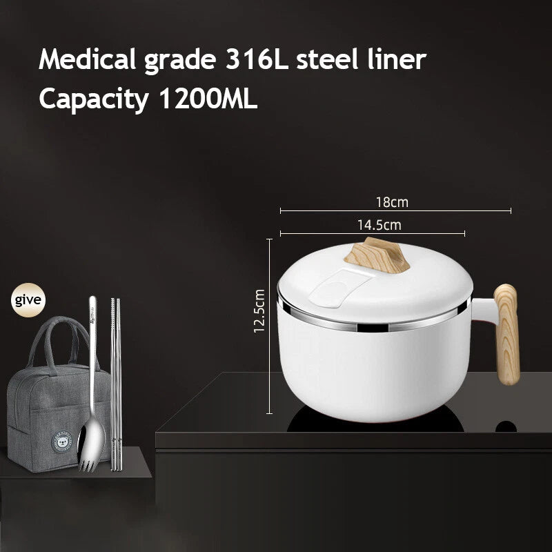 1.2L Instant Noodle Large Cereal Bowl Soup Mug Sealing Lid w/Phone Holder Handle