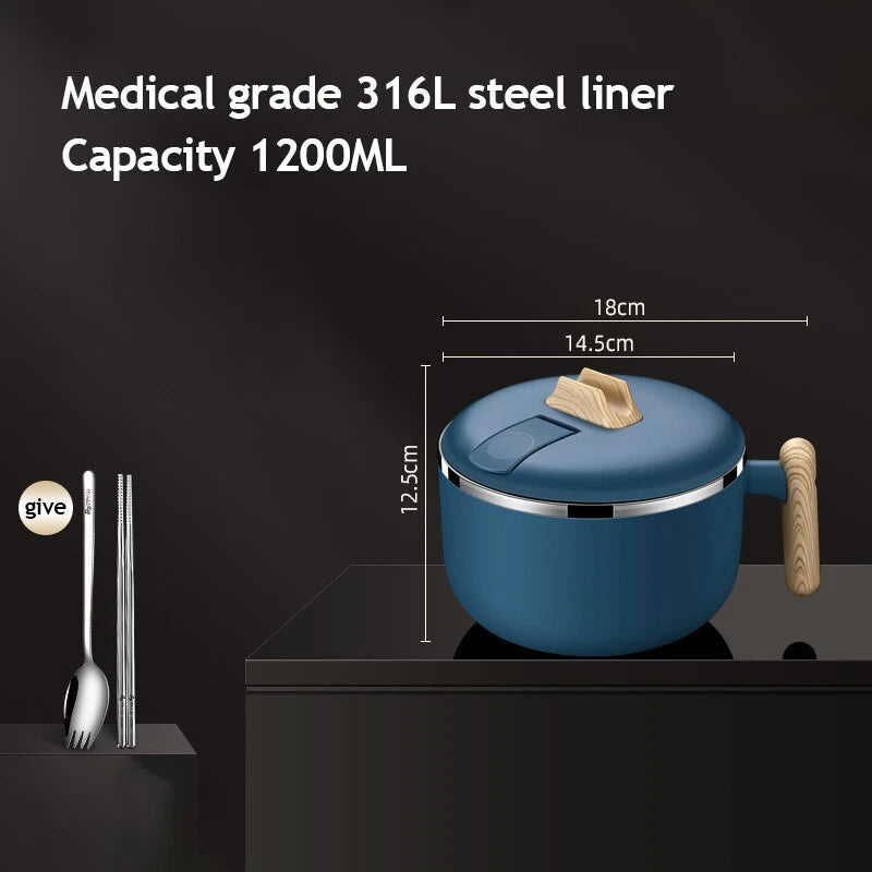 1.2L Instant Noodle Large Cereal Bowl Soup Mug Sealing Lid w/Phone Holder Handle