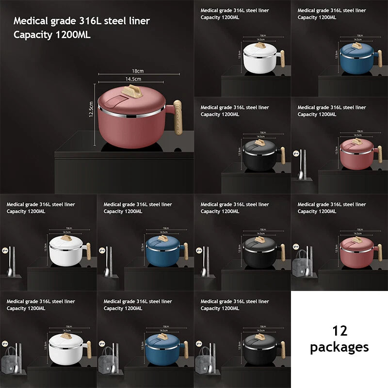 1.2L Instant Noodle Large Cereal Bowl Soup Mug Sealing Lid w/Phone Holder Handle