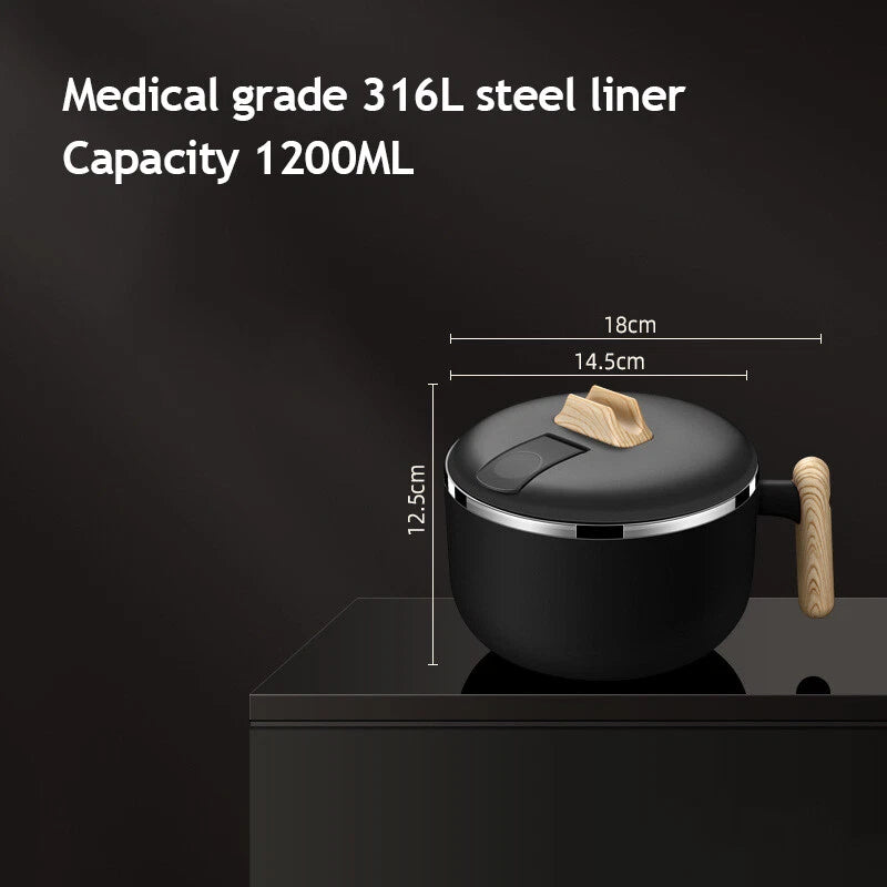 1.2L Instant Noodle Large Cereal Bowl Soup Mug Sealing Lid w/Phone Holder Handle