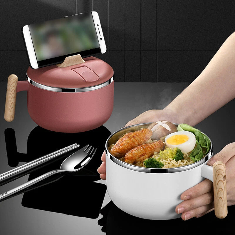 1.2L Instant Noodle Large Cereal Bowl Soup Mug Sealing Lid w/Phone Holder Handle