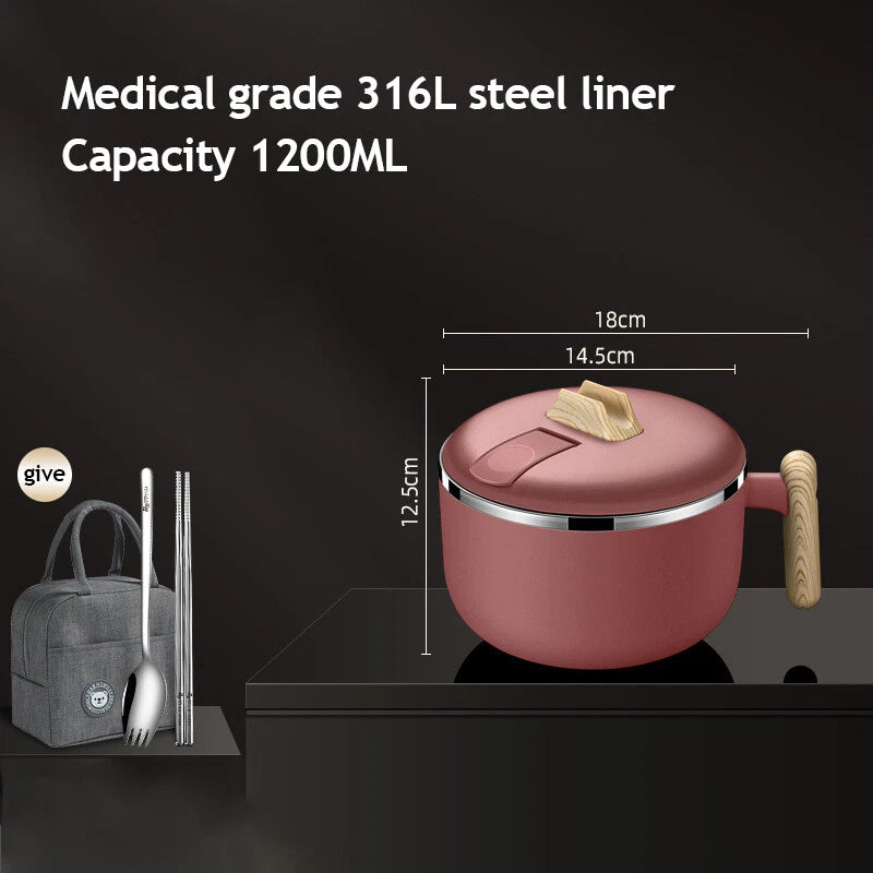 1.2L Instant Noodle Large Cereal Bowl Soup Mug Sealing Lid w/Phone Holder Handle