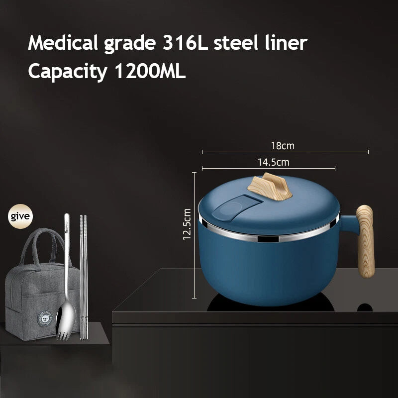 1.2L Instant Noodle Large Cereal Bowl Soup Mug Sealing Lid w/Phone Holder Handle