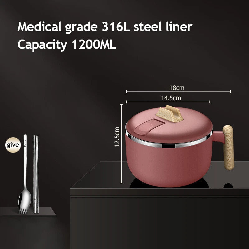 1.2L Instant Noodle Large Cereal Bowl Soup Mug Sealing Lid w/Phone Holder Handle