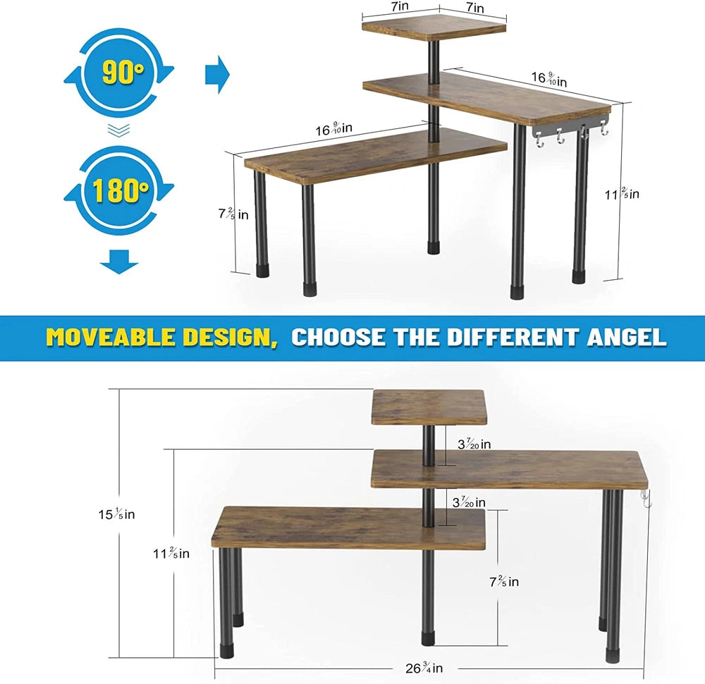 3-Tier Moveable Corner Shelf Organiser