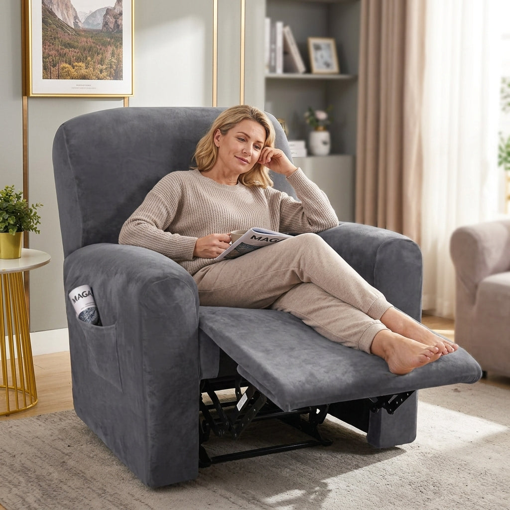 Velvet Dark Grey Recliner Covers